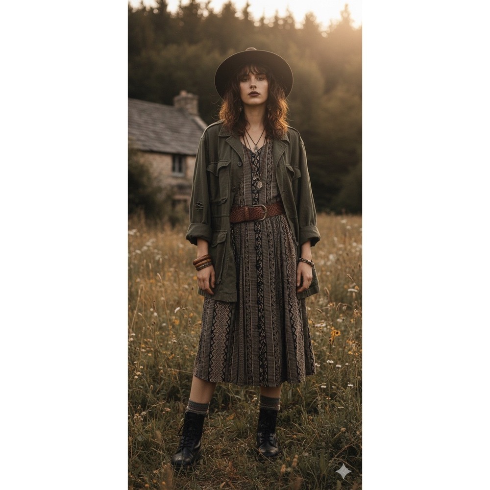 Vintage Boho Button Front Maxi Dress Small Earthy Grungy‎ Whimsigoth  Indie